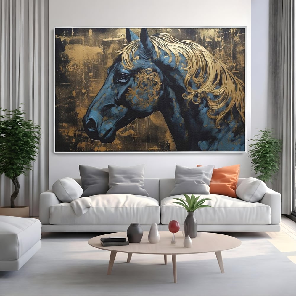 Tablou Canvas Premium, LuxCanva® M1339, Coama de Aur, Ornamental, Auriu, Imperial, Pictura, Abstract, Nobil, Rafinat, Cal, Profil, Animal, Birou, Living, Camera Copil