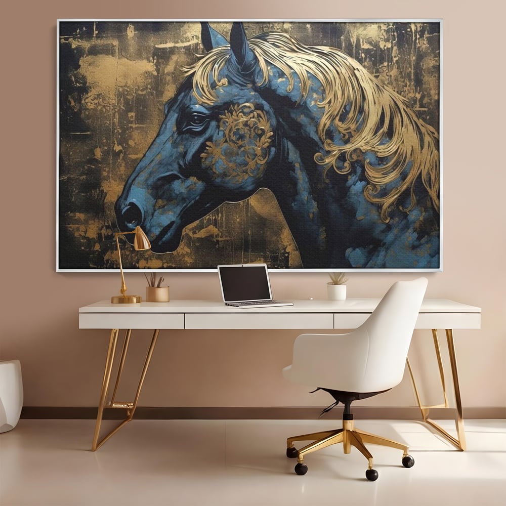 Tablou Canvas Premium, LuxCanva® M1339, Coama de Aur, Ornamental, Auriu, Imperial, Pictura, Abstract, Nobil, Rafinat, Cal, Profil, Animal, Birou, Living, Camera Copil