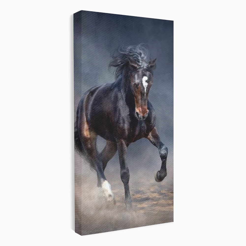 Leinwand Wandbilder Canvas Premium, LuxCanva® M1340, Galopp im Sturm, Pferd, Tier, Wild, Galopp, Bewegung, Wind, Staub, Freiheit, Kraft, Geschwindigkeit, Realistisch, Büro, Wohnen, Kinderzimmer