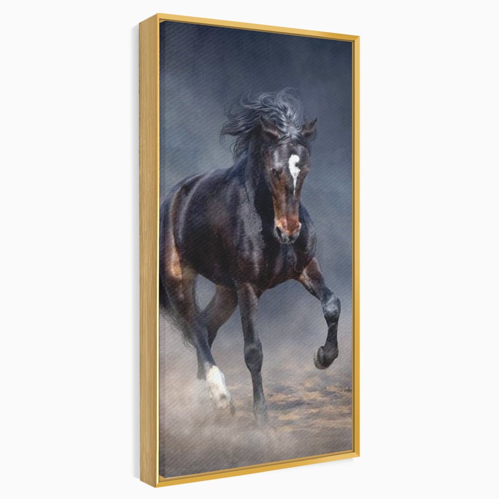 Leinwand Wandbilder Canvas Premium, LuxCanva® M1340, Galopp im Sturm, Pferd, Tier, Wild, Galopp, Bewegung, Wind, Staub, Freiheit, Kraft, Geschwindigkeit, Realistisch, Büro, Wohnen, Kinderzimmer