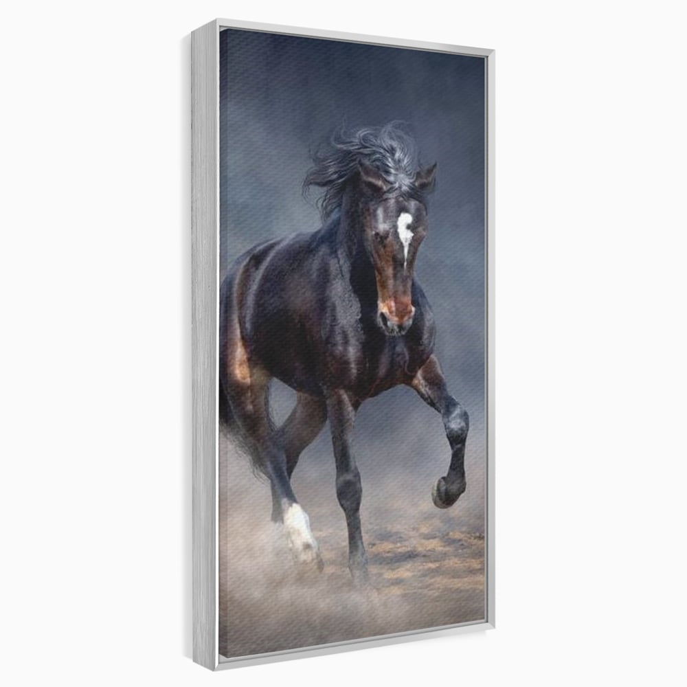 Leinwand Wandbilder Canvas Premium, LuxCanva® M1340, Galopp im Sturm, Pferd, Tier, Wild, Galopp, Bewegung, Wind, Staub, Freiheit, Kraft, Geschwindigkeit, Realistisch, Büro, Wohnen, Kinderzimmer