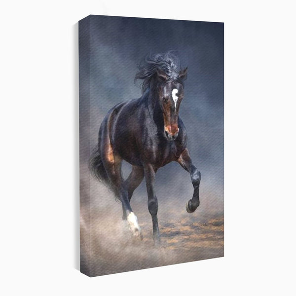 Leinwand Wandbilder Canvas Premium, LuxCanva® M1340, Galopp im Sturm, Pferd, Tier, Wild, Galopp, Bewegung, Wind, Staub, Freiheit, Kraft, Geschwindigkeit, Realistisch, Büro, Wohnen, Kinderzimmer