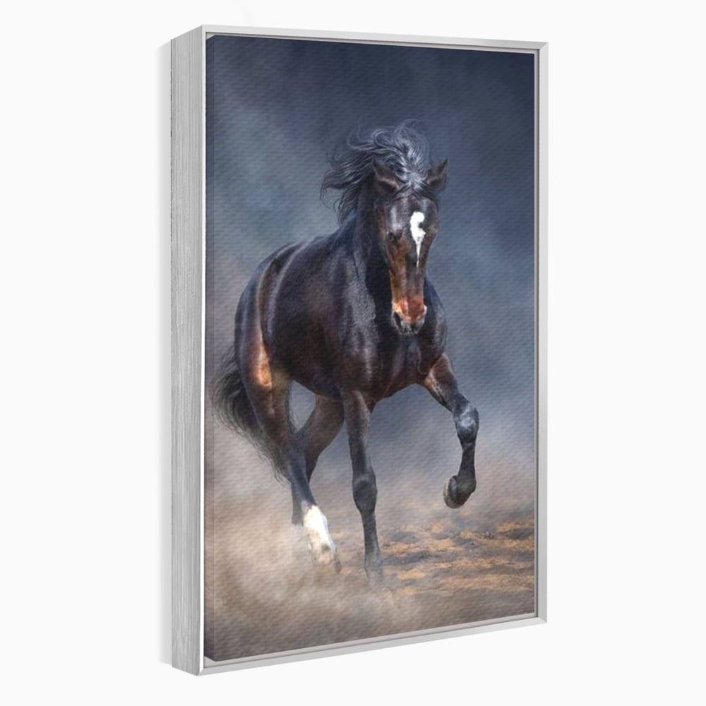 Leinwand Wandbilder Canvas Premium, LuxCanva® M1340, Galopp im Sturm, Pferd, Tier, Wild, Galopp, Bewegung, Wind, Staub, Freiheit, Kraft, Geschwindigkeit, Realistisch, Büro, Wohnen, Kinderzimmer