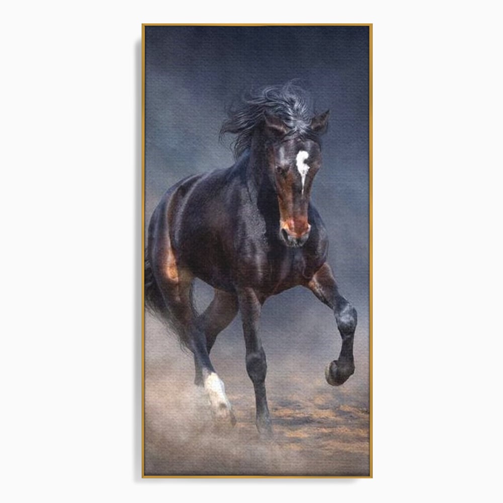 Leinwand Wandbilder Canvas Premium, LuxCanva® M1340, Galopp im Sturm, Pferd, Tier, Wild, Galopp, Bewegung, Wind, Staub, Freiheit, Kraft, Geschwindigkeit, Realistisch, Büro, Wohnen, Kinderzimmer