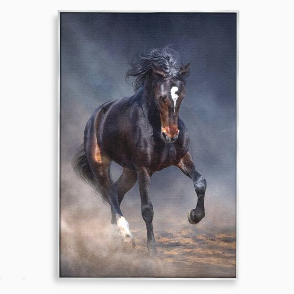 Leinwand Wandbilder Canvas Premium, LuxCanva® M1340, Galopp im Sturm, Pferd, Tier, Wild, Galopp, Bewegung, Wind, Staub, Freiheit, Kraft, Geschwindigkeit, Realistisch, Büro, Wohnen, Kinderzimmer
