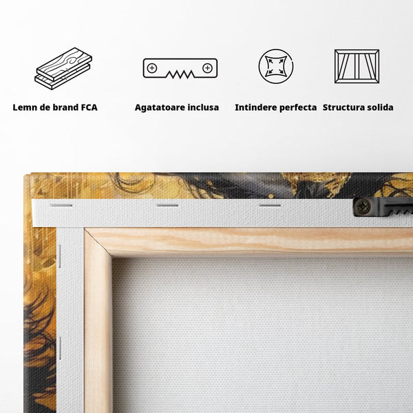 Tablou Canvas Premium, LuxCanva® M1341, Legamantul de Aur, Lux, Bijuterii, Auriu, Maretie, Stralucire, Pictura, Coama, Cal, Vant, Nobil, Abstract, Birou, Living, Camera Copil