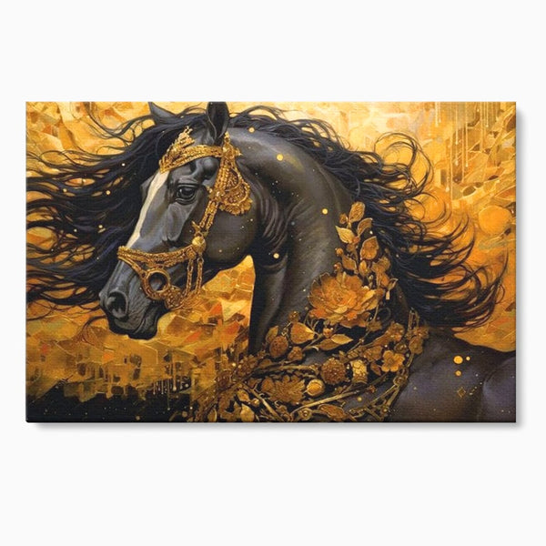Tablou Canvas Premium, LuxCanva® M1341, Legamantul de Aur, Lux, Bijuterii, Auriu, Maretie, Stralucire, Pictura, Coama, Cal, Vant, Nobil, Abstract, Birou, Living, Camera Copil