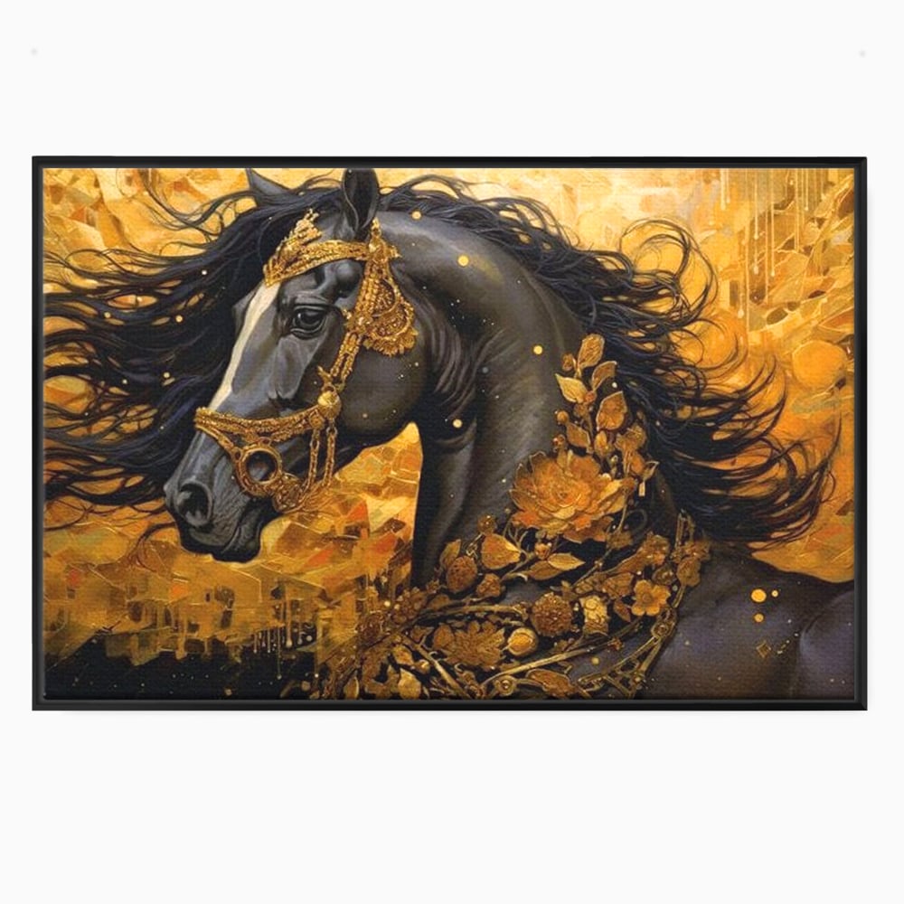 Tablou Canvas Premium, LuxCanva® M1341, Legamantul de Aur, Lux, Bijuterii, Auriu, Maretie, Stralucire, Pictura, Coama, Cal, Vant, Nobil, Abstract, Birou, Living, Camera Copil