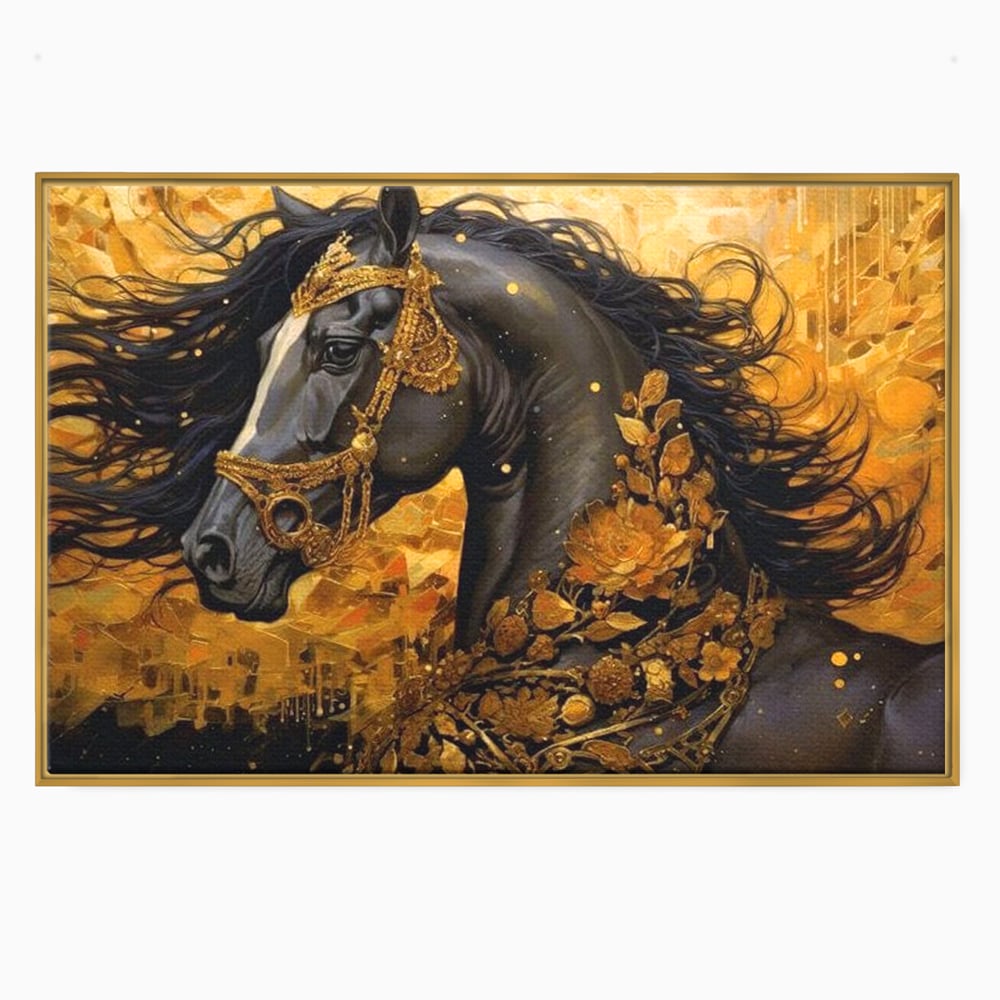 Tablou Canvas Premium, LuxCanva® M1341, Legamantul de Aur, Lux, Bijuterii, Auriu, Maretie, Stralucire, Pictura, Coama, Cal, Vant, Nobil, Abstract, Birou, Living, Camera Copil
