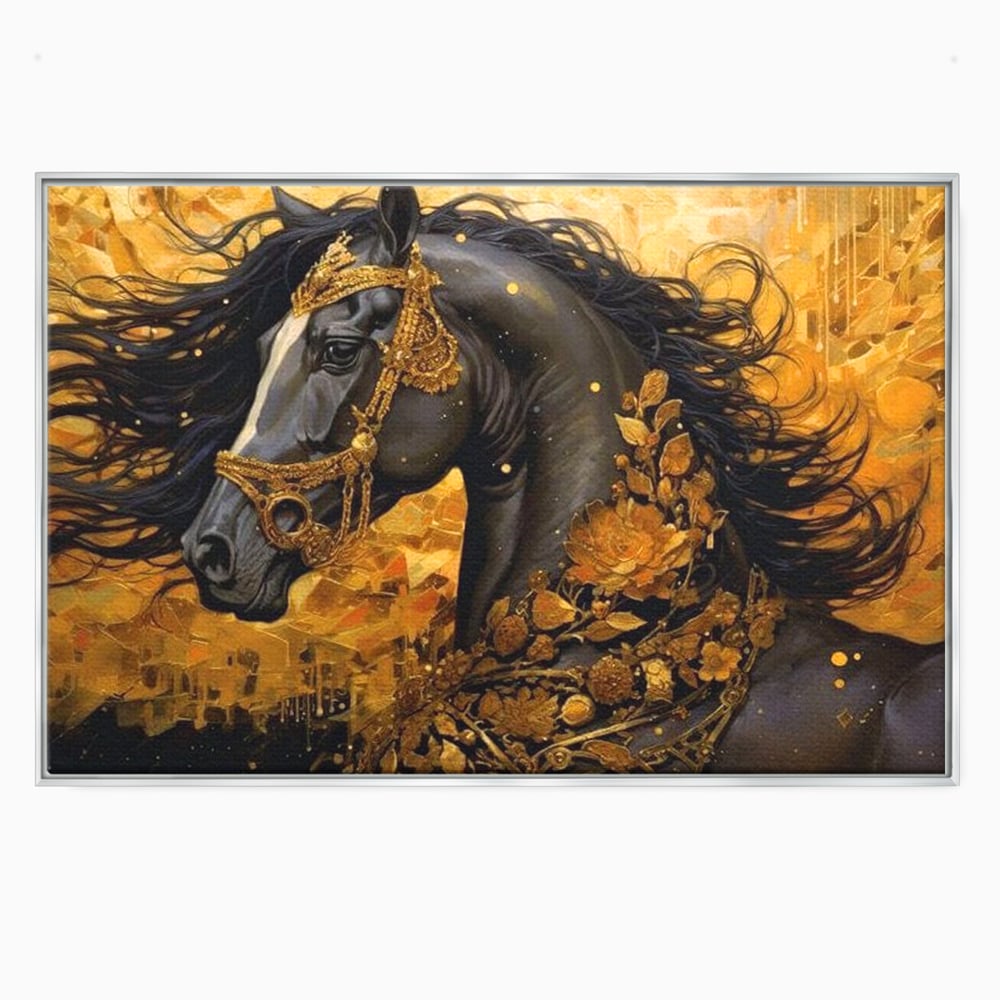 Tablou Canvas Premium, LuxCanva® M1341, Legamantul de Aur, Lux, Bijuterii, Auriu, Maretie, Stralucire, Pictura, Coama, Cal, Vant, Nobil, Abstract, Birou, Living, Camera Copil