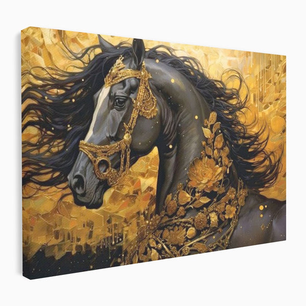 Tablou Canvas Premium, LuxCanva® M1341, Legamantul de Aur, Lux, Bijuterii, Auriu, Maretie, Stralucire, Pictura, Coama, Cal, Vant, Nobil, Abstract, Birou, Living, Camera Copil