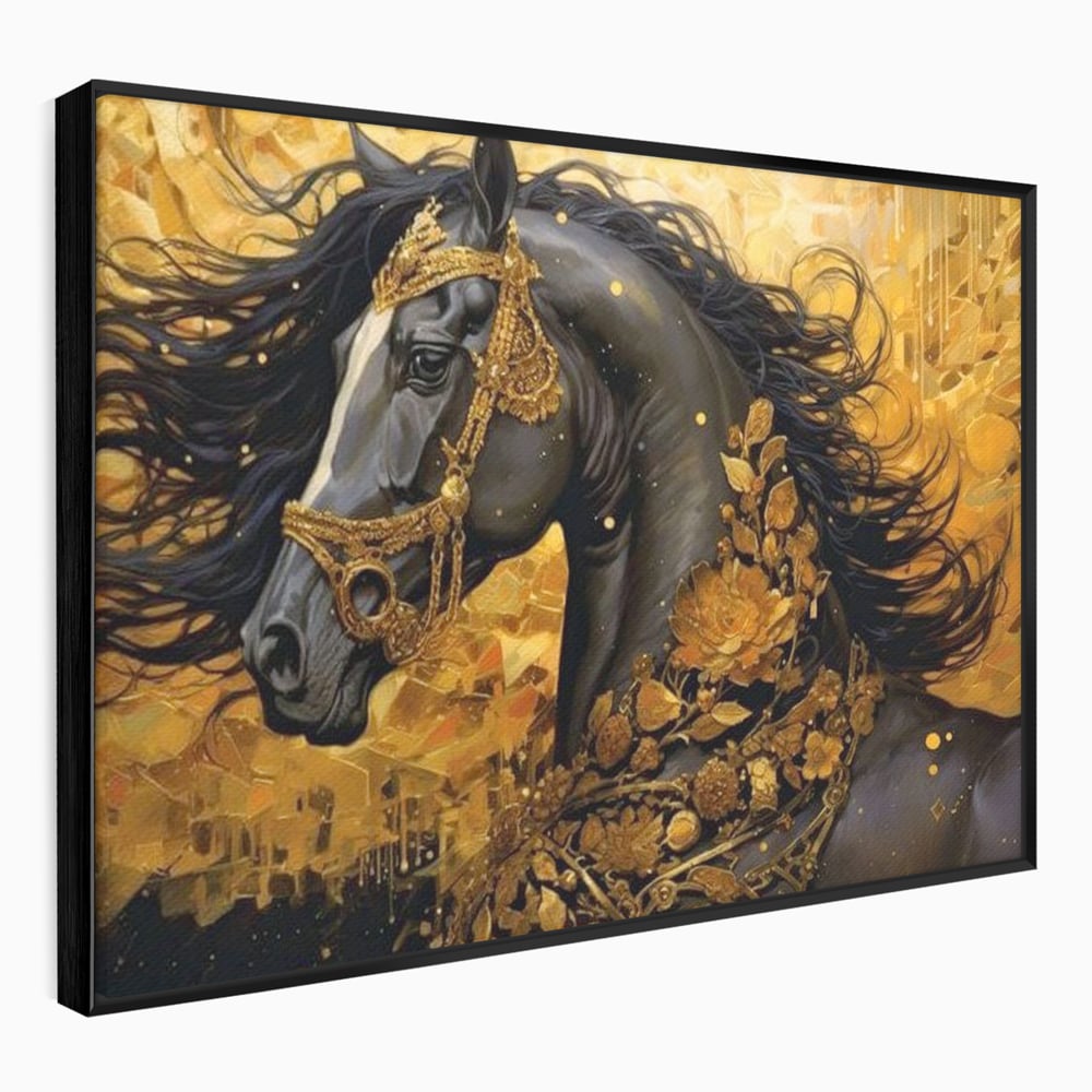 Tablou Canvas Premium, LuxCanva® M1341, Legamantul de Aur, Lux, Bijuterii, Auriu, Maretie, Stralucire, Pictura, Coama, Cal, Vant, Nobil, Abstract, Birou, Living, Camera Copil