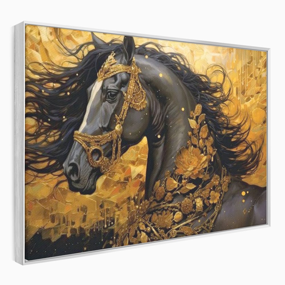 Tablou Canvas Premium, LuxCanva® M1341, Legamantul de Aur, Lux, Bijuterii, Auriu, Maretie, Stralucire, Pictura, Coama, Cal, Vant, Nobil, Abstract, Birou, Living, Camera Copil