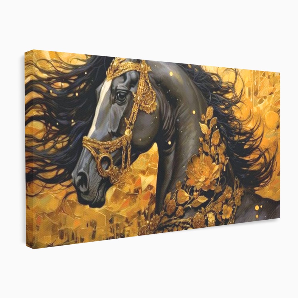 Tablou Canvas Premium, LuxCanva® M1341, Legamantul de Aur, Lux, Bijuterii, Auriu, Maretie, Stralucire, Pictura, Coama, Cal, Vant, Nobil, Abstract, Birou, Living, Camera Copil