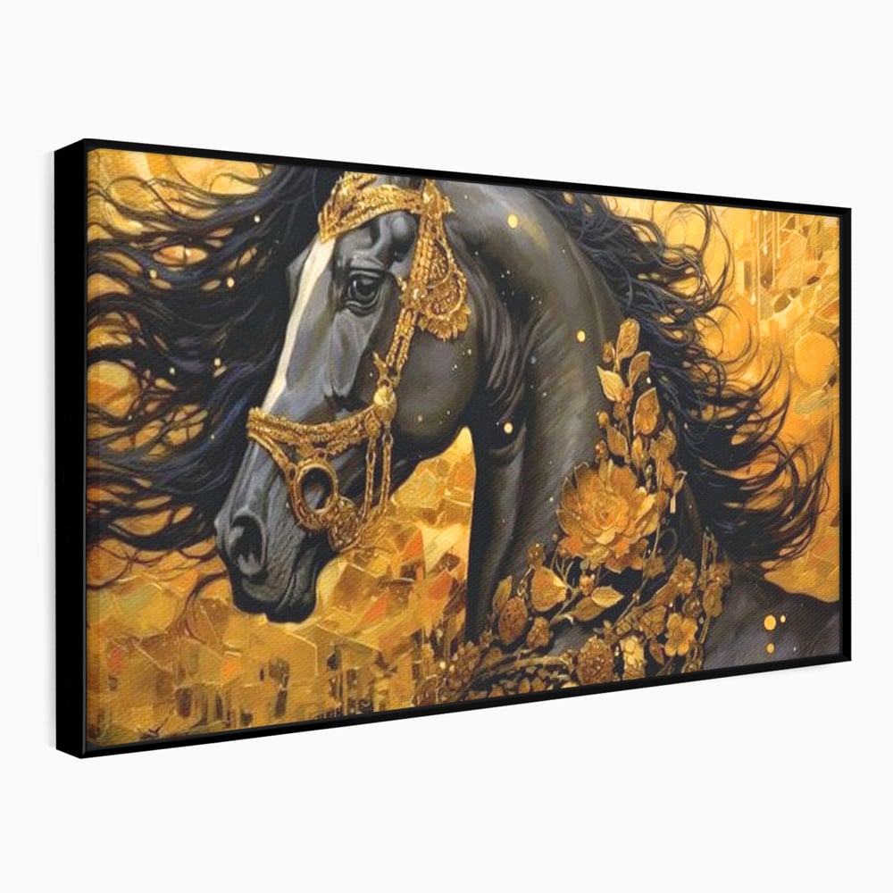 Tablou Canvas Premium, LuxCanva® M1341, Legamantul de Aur, Lux, Bijuterii, Auriu, Maretie, Stralucire, Pictura, Coama, Cal, Vant, Nobil, Abstract, Birou, Living, Camera Copil
