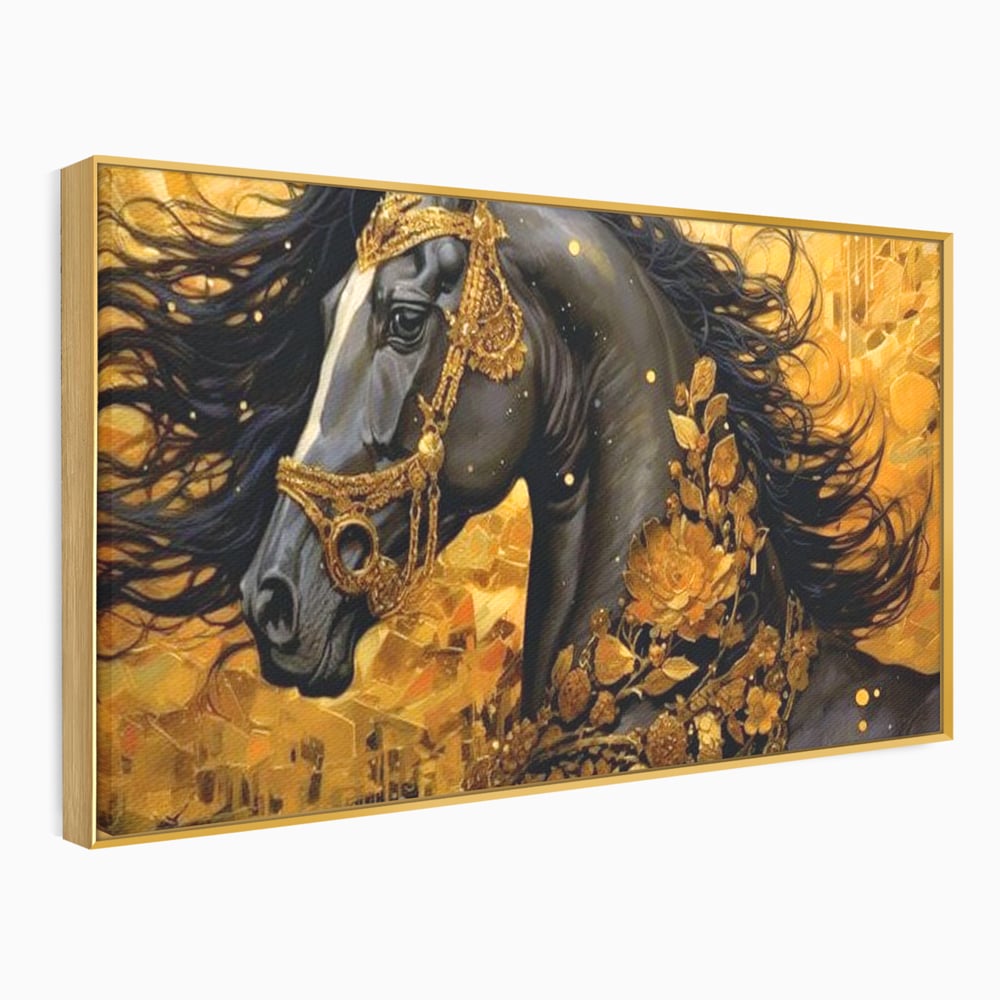 Tablou Canvas Premium, LuxCanva® M1341, Legamantul de Aur, Lux, Bijuterii, Auriu, Maretie, Stralucire, Pictura, Coama, Cal, Vant, Nobil, Abstract, Birou, Living, Camera Copil