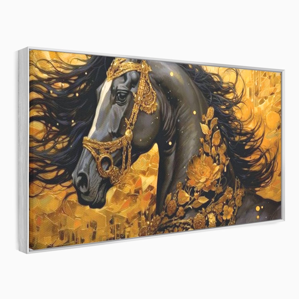 Tablou Canvas Premium, LuxCanva® M1341, Legamantul de Aur, Lux, Bijuterii, Auriu, Maretie, Stralucire, Pictura, Coama, Cal, Vant, Nobil, Abstract, Birou, Living, Camera Copil