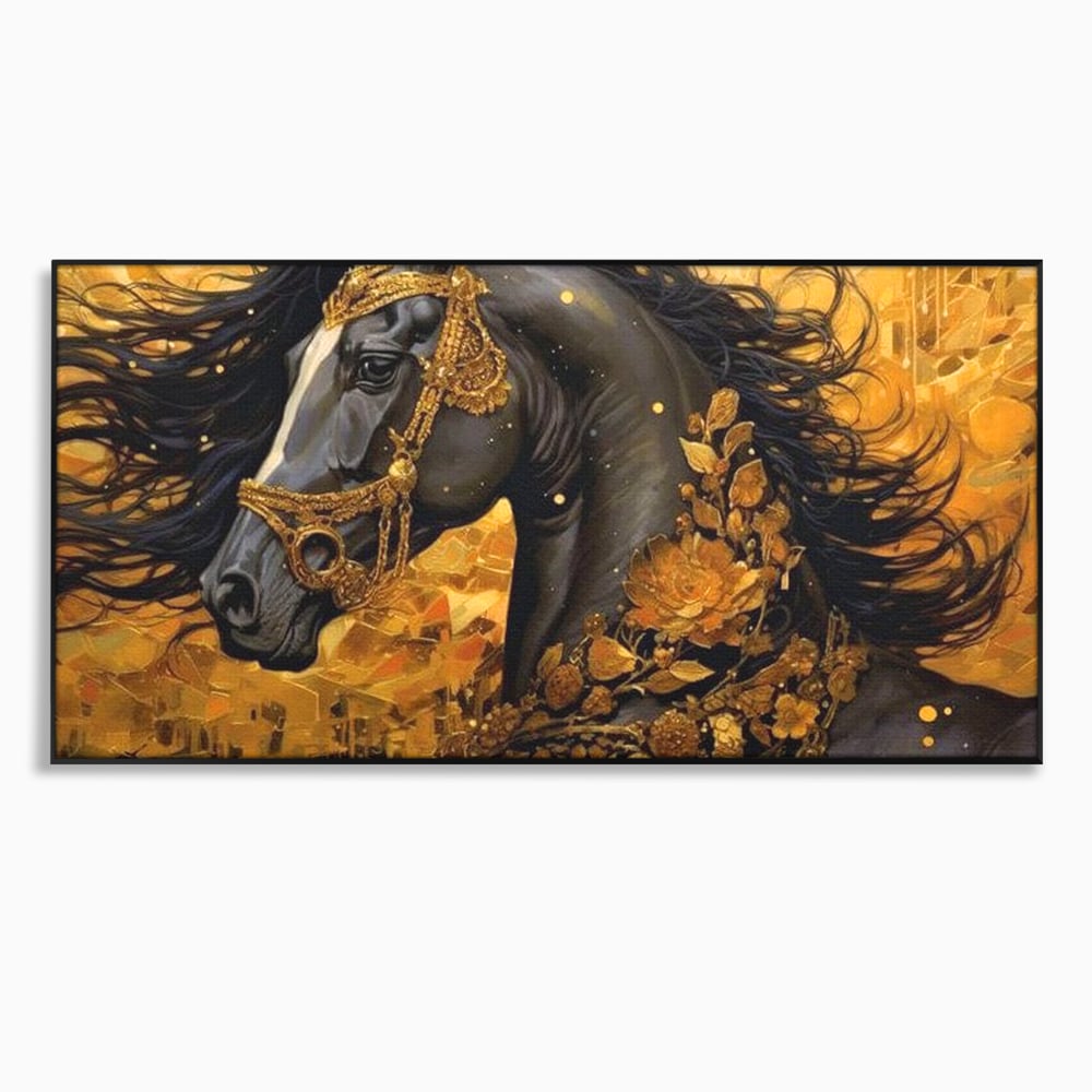 Tablou Canvas Premium, LuxCanva® M1341, Legamantul de Aur, Lux, Bijuterii, Auriu, Maretie, Stralucire, Pictura, Coama, Cal, Vant, Nobil, Abstract, Birou, Living, Camera Copil