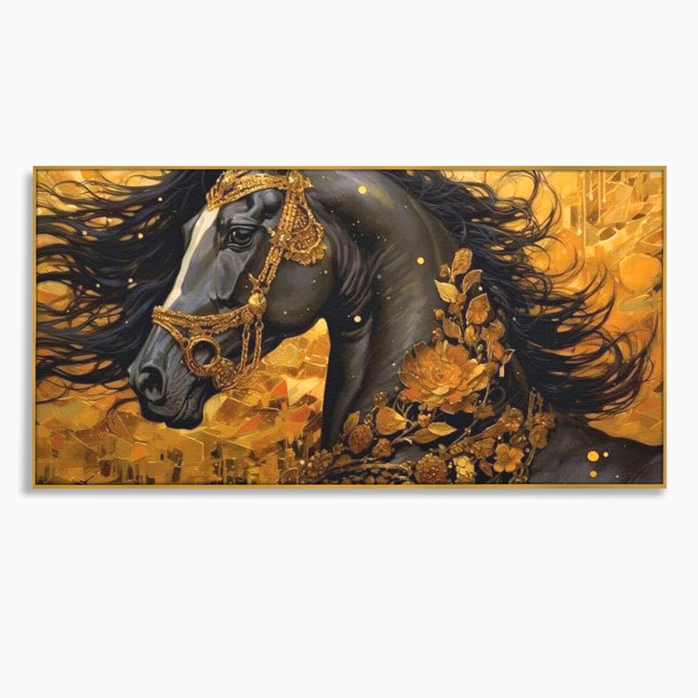 Tablou Canvas Premium, LuxCanva® M1341, Legamantul de Aur, Lux, Bijuterii, Auriu, Maretie, Stralucire, Pictura, Coama, Cal, Vant, Nobil, Abstract, Birou, Living, Camera Copil