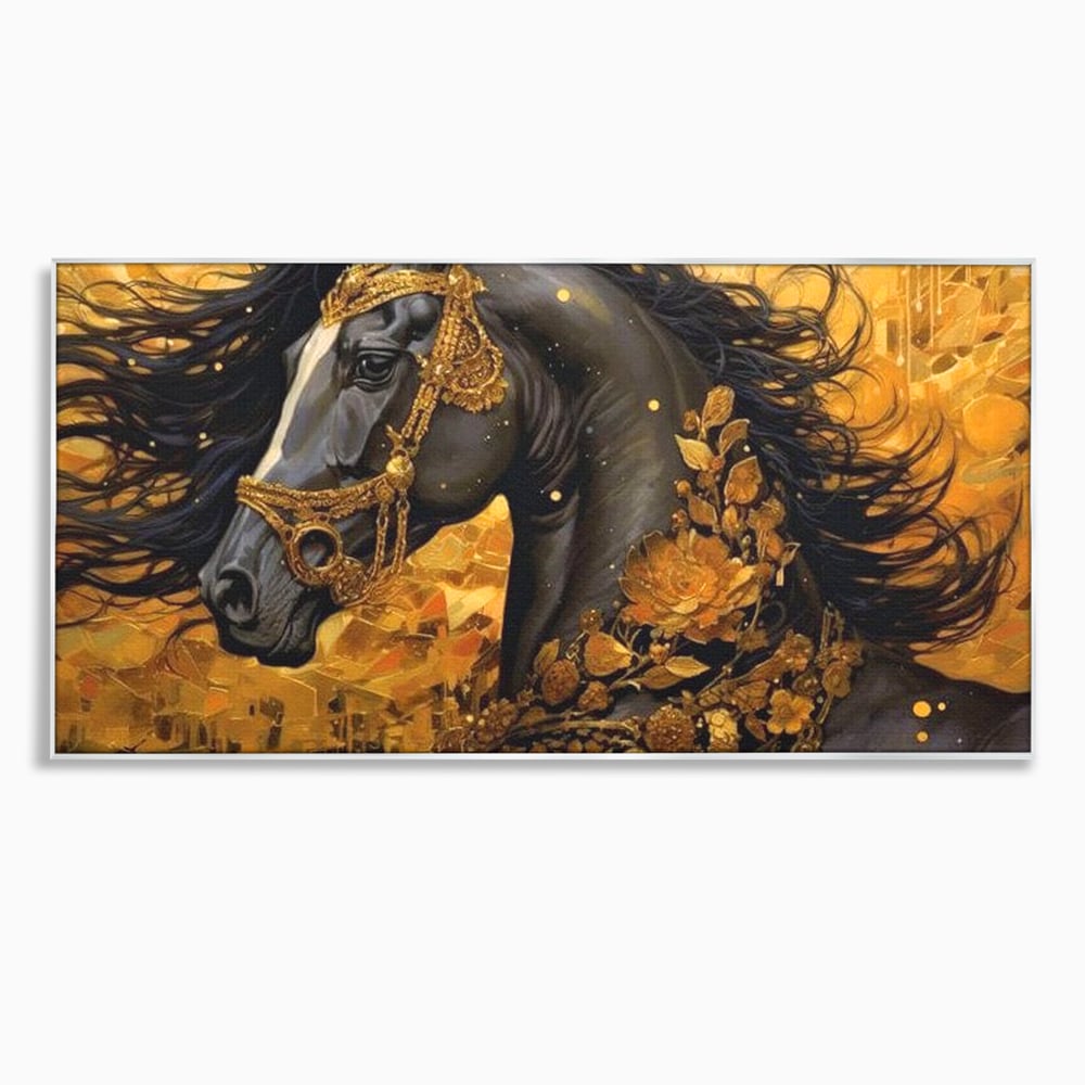 Tablou Canvas Premium, LuxCanva® M1341, Legamantul de Aur, Lux, Bijuterii, Auriu, Maretie, Stralucire, Pictura, Coama, Cal, Vant, Nobil, Abstract, Birou, Living, Camera Copil