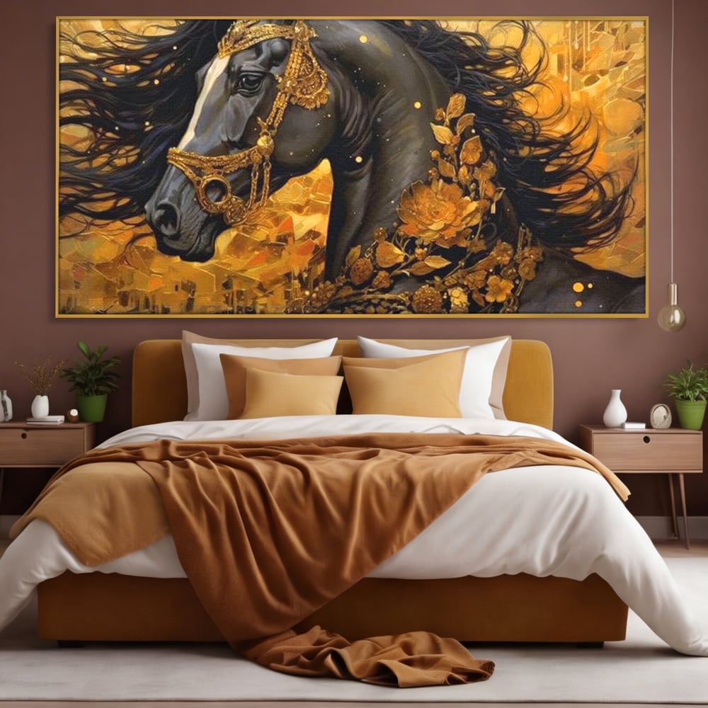 Tablou Canvas Premium, LuxCanva® M1341, Legamantul de Aur, Lux, Bijuterii, Auriu, Maretie, Stralucire, Pictura, Coama, Cal, Vant, Nobil, Abstract, Birou, Living, Camera Copil