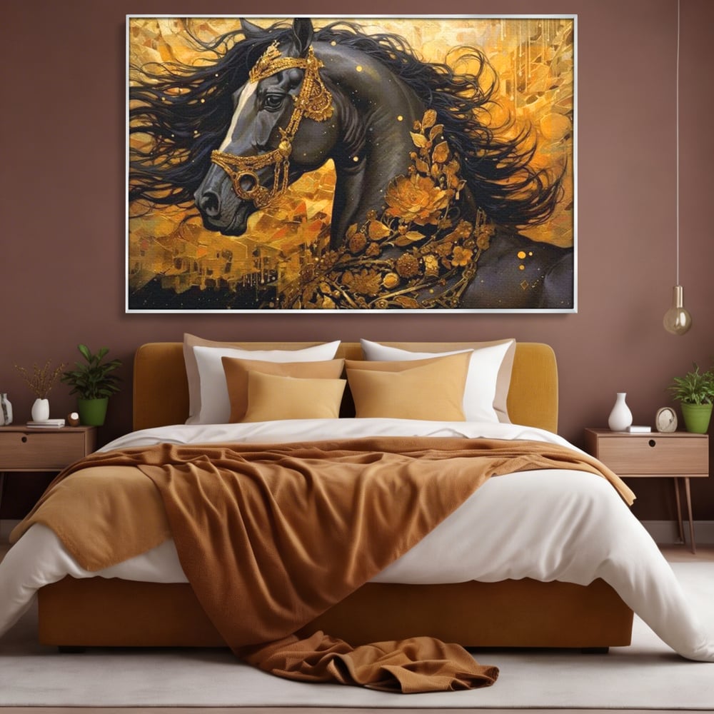 Tablou Canvas Premium, LuxCanva® M1341, Legamantul de Aur, Lux, Bijuterii, Auriu, Maretie, Stralucire, Pictura, Coama, Cal, Vant, Nobil, Abstract, Birou, Living, Camera Copil