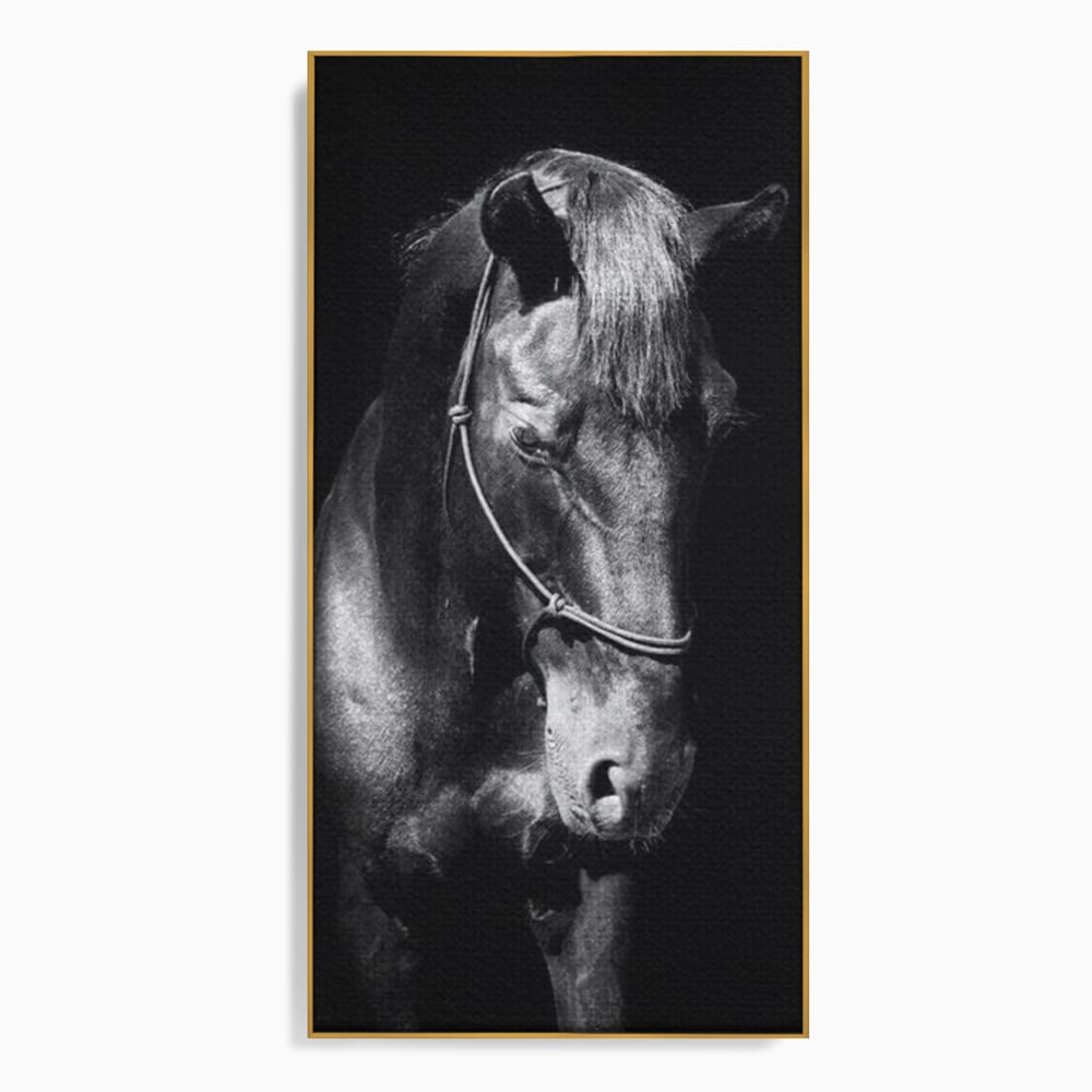 Tablou Canvas Premium, LuxCanva® M1342, Eleganta in Umbre, Alb si Negru, Profil, Portret, Vertical, Realist, Cal, Mister, Intunecat, Animal, Birou, Living, Camera Copil