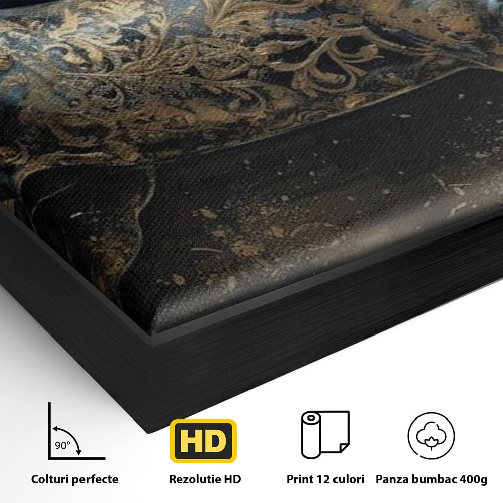 Tablou Canvas Premium, LuxCanva® M1343, Steaua Noptii, Metalic, Auriu, Elegant, Nobil, Artistic, Armasar, Animal, Galop, Miscare, Birou, Living, Camera Copil
