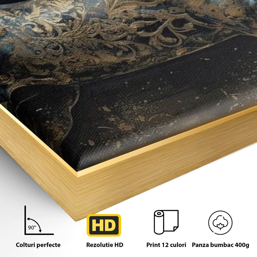 Tablou Canvas Premium, LuxCanva® M1343, Steaua Noptii, Metalic, Auriu, Elegant, Nobil, Artistic, Armasar, Animal, Galop, Miscare, Birou, Living, Camera Copil