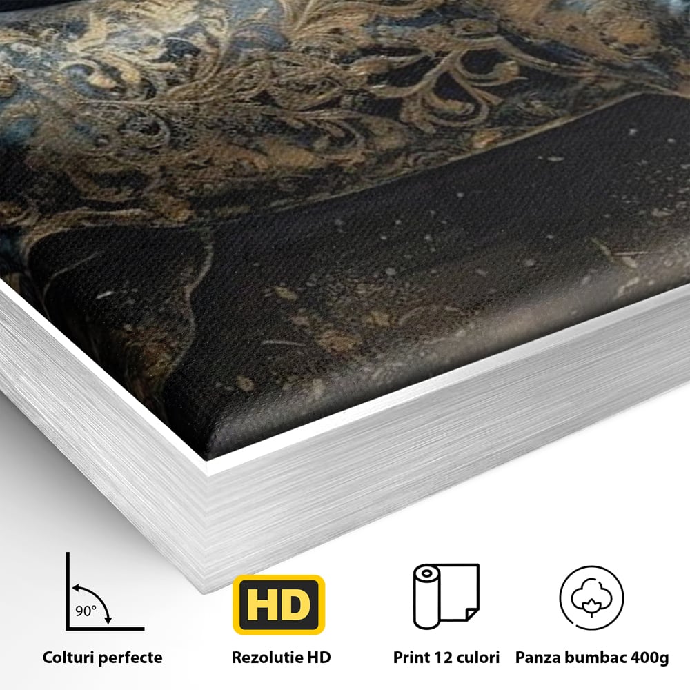 Tablou Canvas Premium, LuxCanva® M1343, Steaua Noptii, Metalic, Auriu, Elegant, Nobil, Artistic, Armasar, Animal, Galop, Miscare, Birou, Living, Camera Copil