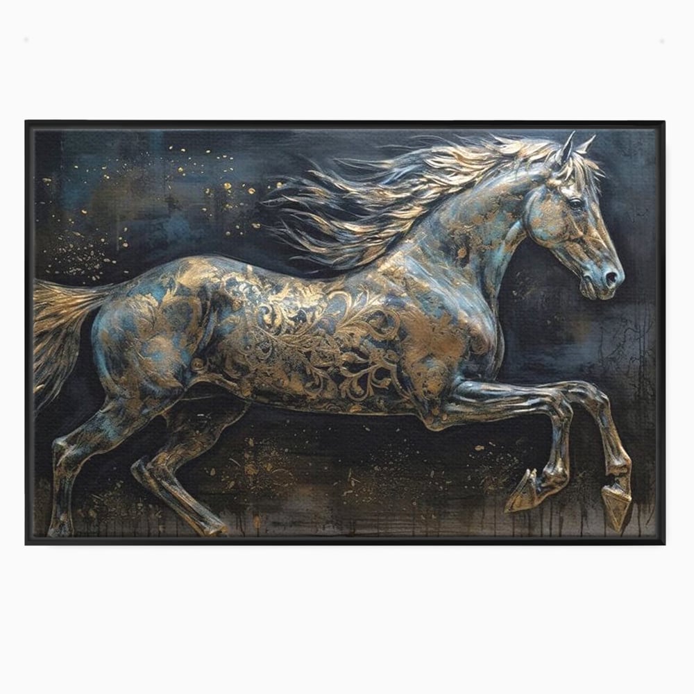 Tablou Canvas Premium, LuxCanva® M1343, Steaua Noptii, Metalic, Auriu, Elegant, Nobil, Artistic, Armasar, Animal, Galop, Miscare, Birou, Living, Camera Copil