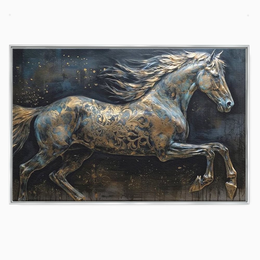 Tablou Canvas Premium, LuxCanva® M1343, Steaua Noptii, Metalic, Auriu, Elegant, Nobil, Artistic, Armasar, Animal, Galop, Miscare, Birou, Living, Camera Copil