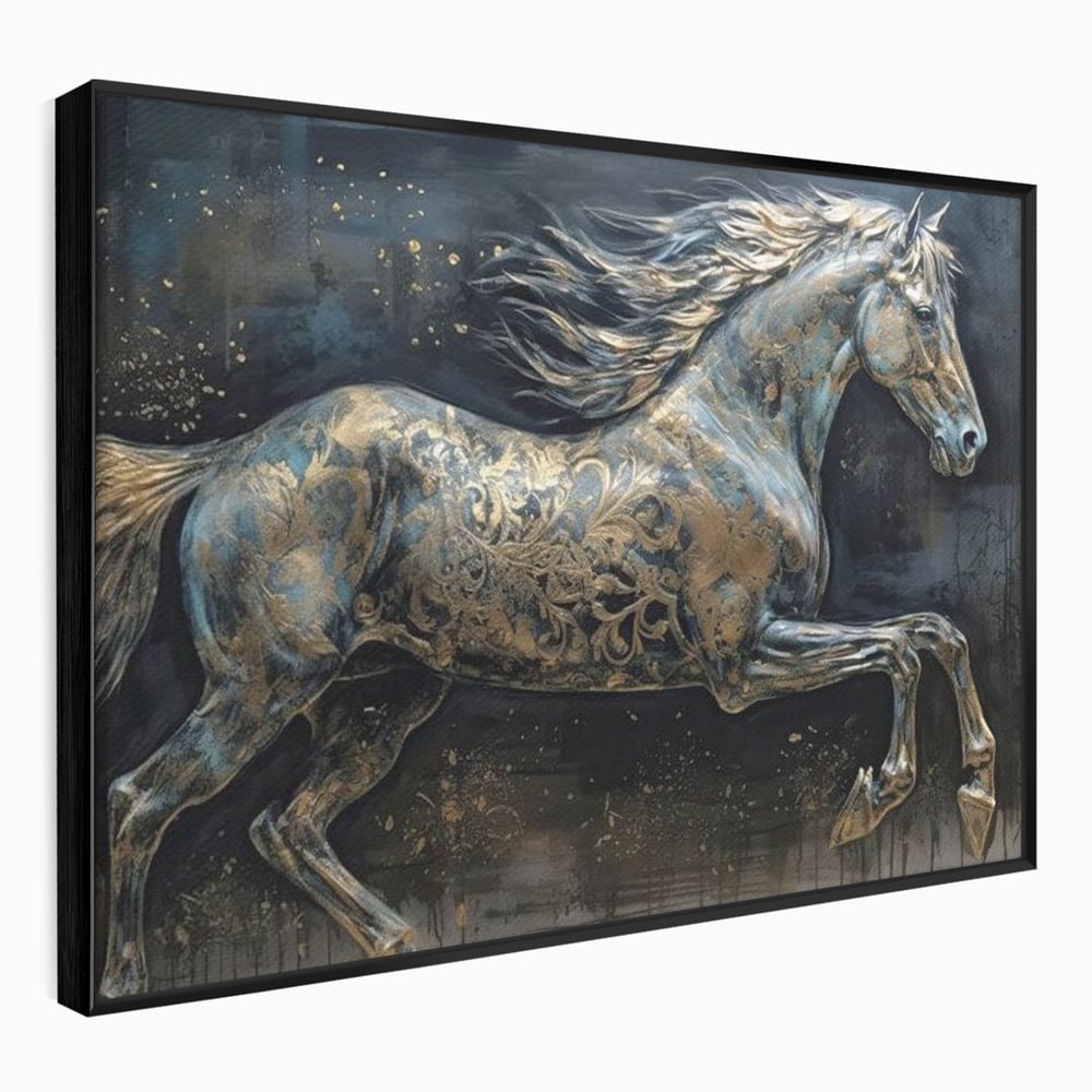 Tablou Canvas Premium, LuxCanva® M1343, Steaua Noptii, Metalic, Auriu, Elegant, Nobil, Artistic, Armasar, Animal, Galop, Miscare, Birou, Living, Camera Copil
