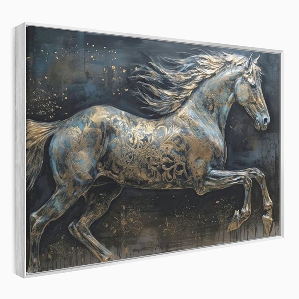 Tablou Canvas Premium, LuxCanva® M1343, Steaua Noptii, Metalic, Auriu, Elegant, Nobil, Artistic, Armasar, Animal, Galop, Miscare, Birou, Living, Camera Copil