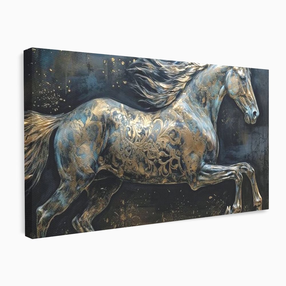 Tablou Canvas Premium, LuxCanva® M1343, Steaua Noptii, Metalic, Auriu, Elegant, Nobil, Artistic, Armasar, Animal, Galop, Miscare, Birou, Living, Camera Copil