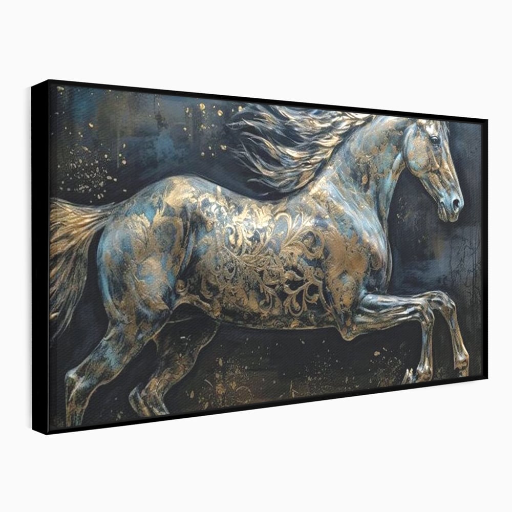 Tablou Canvas Premium, LuxCanva® M1343, Steaua Noptii, Metalic, Auriu, Elegant, Nobil, Artistic, Armasar, Animal, Galop, Miscare, Birou, Living, Camera Copil