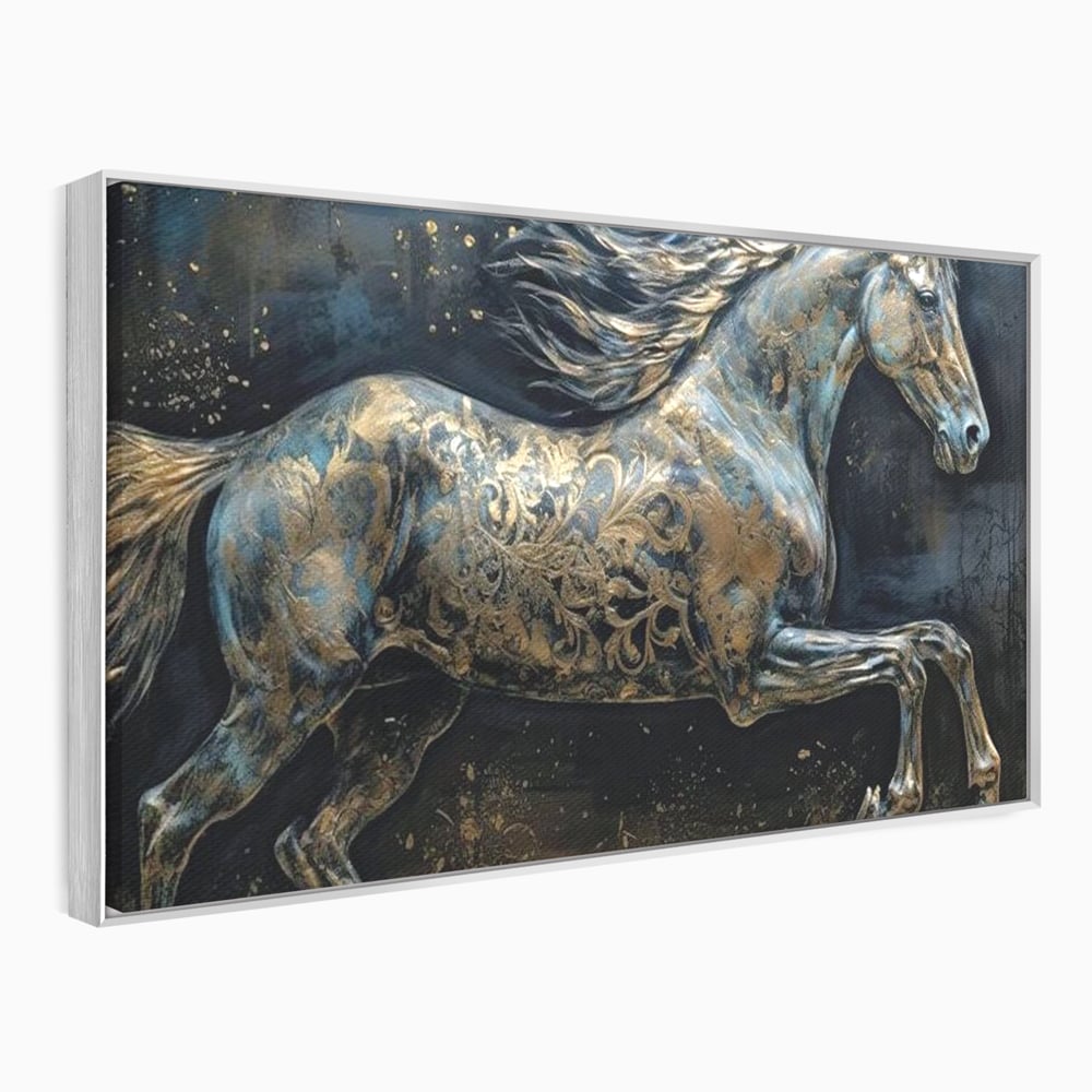 Tablou Canvas Premium, LuxCanva® M1343, Steaua Noptii, Metalic, Auriu, Elegant, Nobil, Artistic, Armasar, Animal, Galop, Miscare, Birou, Living, Camera Copil