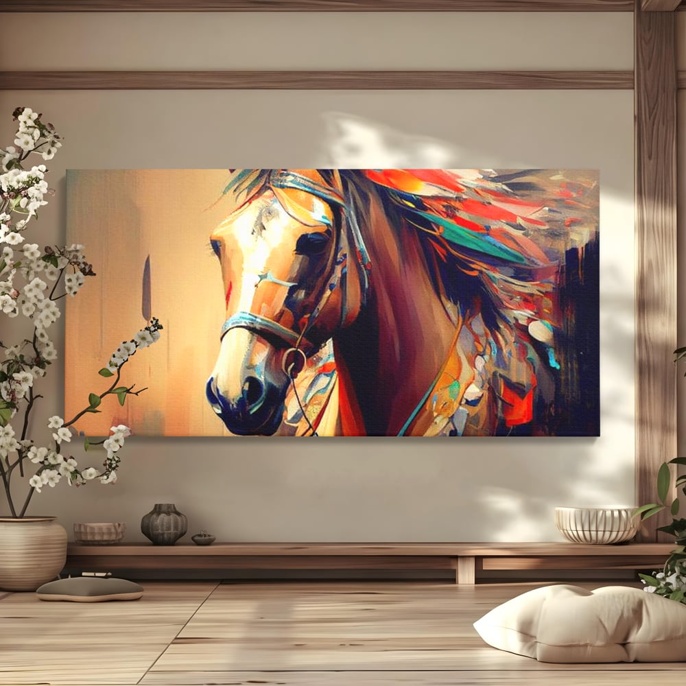Tablou Canvas Premium, LuxCanva® M1344, Vifor de Culori, Pictura, Spirit, Libertate, Multicolor, Contrast, Indian, Cal, Tribal, Birou, Living, Camera Copil
