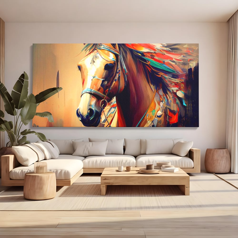 Tablou Canvas Premium, LuxCanva® M1344, Vifor de Culori, Pictura, Spirit, Libertate, Multicolor, Contrast, Indian, Cal, Tribal, Birou, Living, Camera Copil