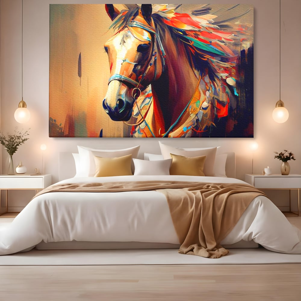 Tablou Canvas Premium, LuxCanva® M1344, Vifor de Culori, Pictura, Spirit, Libertate, Multicolor, Contrast, Indian, Cal, Tribal, Birou, Living, Camera Copil