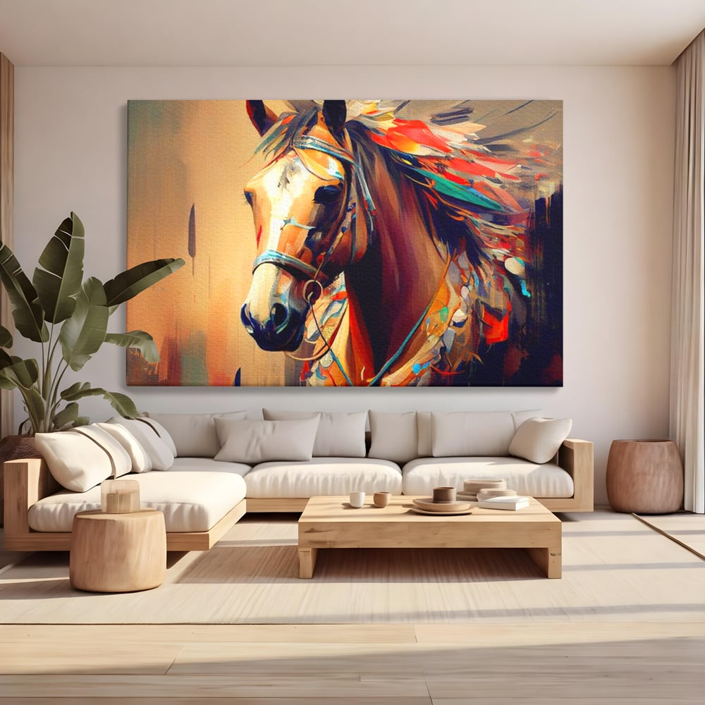 Tablou Canvas Premium, LuxCanva® M1344, Vifor de Culori, Pictura, Spirit, Libertate, Multicolor, Contrast, Indian, Cal, Tribal, Birou, Living, Camera Copil