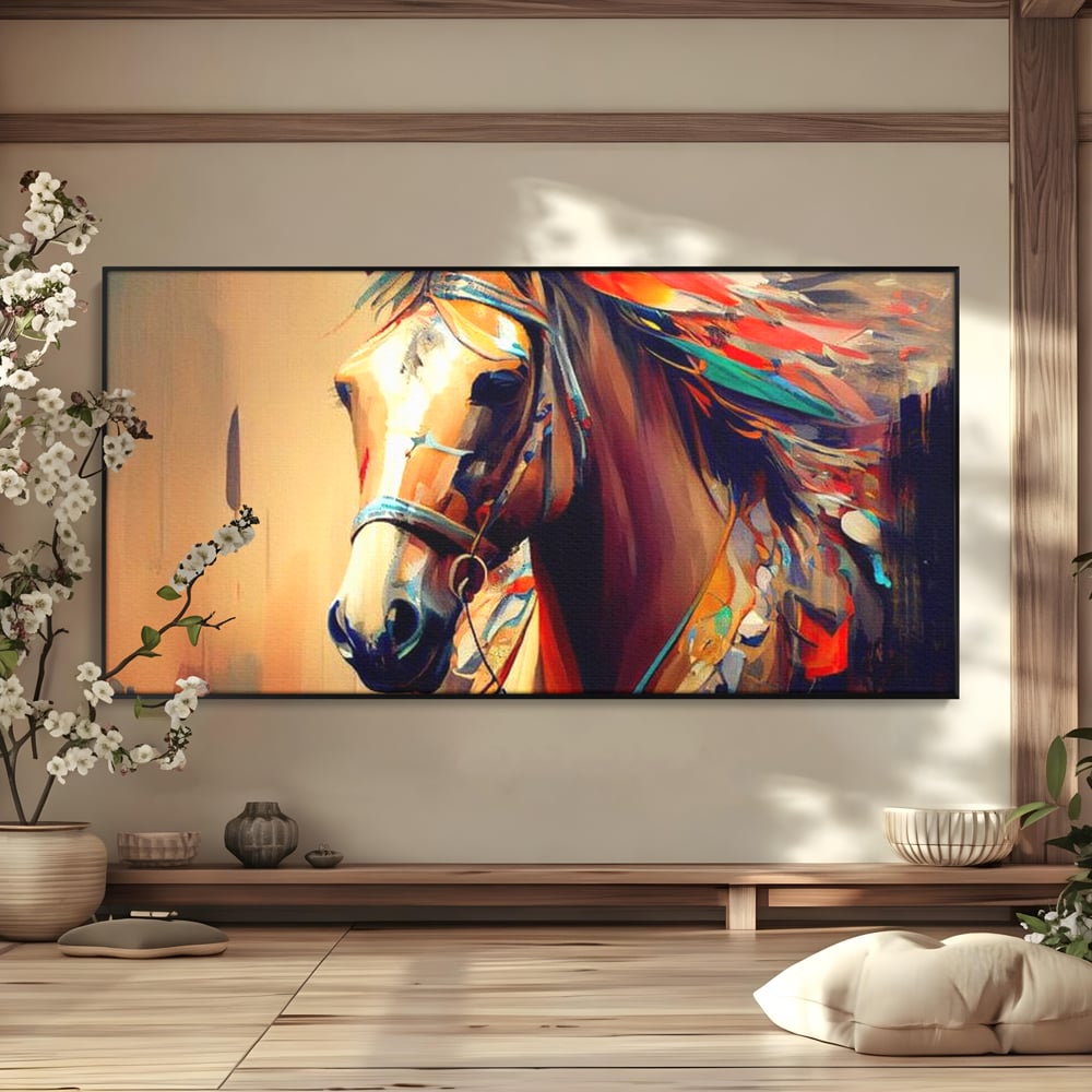 Tablou Canvas Premium, LuxCanva® M1344, Vifor de Culori, Pictura, Spirit, Libertate, Multicolor, Contrast, Indian, Cal, Tribal, Birou, Living, Camera Copil