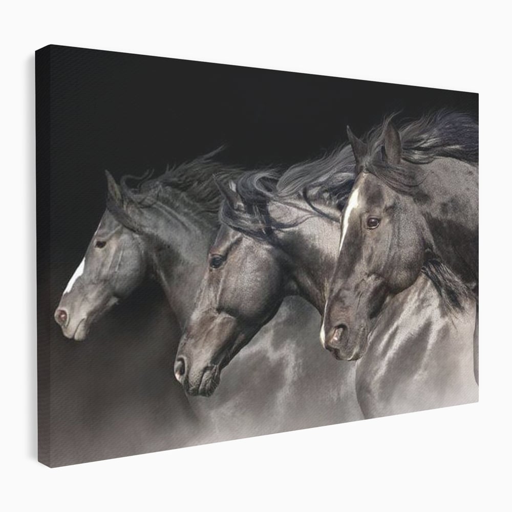 Tablou Canvas Premium, LuxCanva® M1345, Tropotul Furtunii, Cai, Animale, Galop, Viteza, Salbaticie, Grup, Armonie, Intunecat, Libertate, Birou, Living, Camera Copil