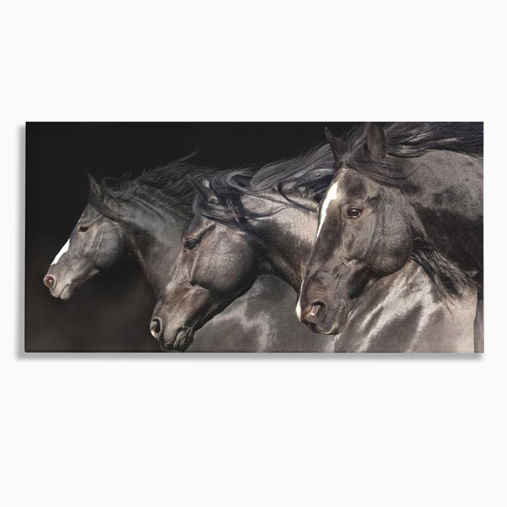 Tablou Canvas Premium, LuxCanva® M1345, Tropotul Furtunii, Cai, Animale, Galop, Viteza, Salbaticie, Grup, Armonie, Intunecat, Libertate, Birou, Living, Camera Copil