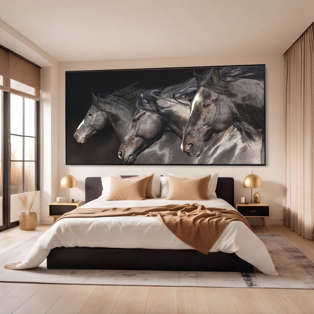 Tablou Canvas Premium, LuxCanva® M1345, Tropotul Furtunii, Cai, Animale, Galop, Viteza, Salbaticie, Grup, Armonie, Intunecat, Libertate, Birou, Living, Camera Copil
