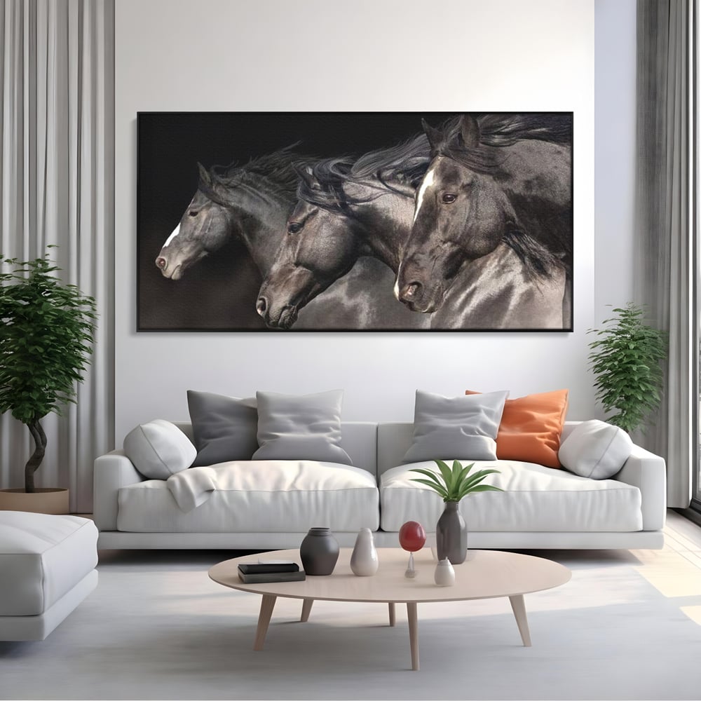 Tablou Canvas Premium, LuxCanva® M1345, Tropotul Furtunii, Cai, Animale, Galop, Viteza, Salbaticie, Grup, Armonie, Intunecat, Libertate, Birou, Living, Camera Copil