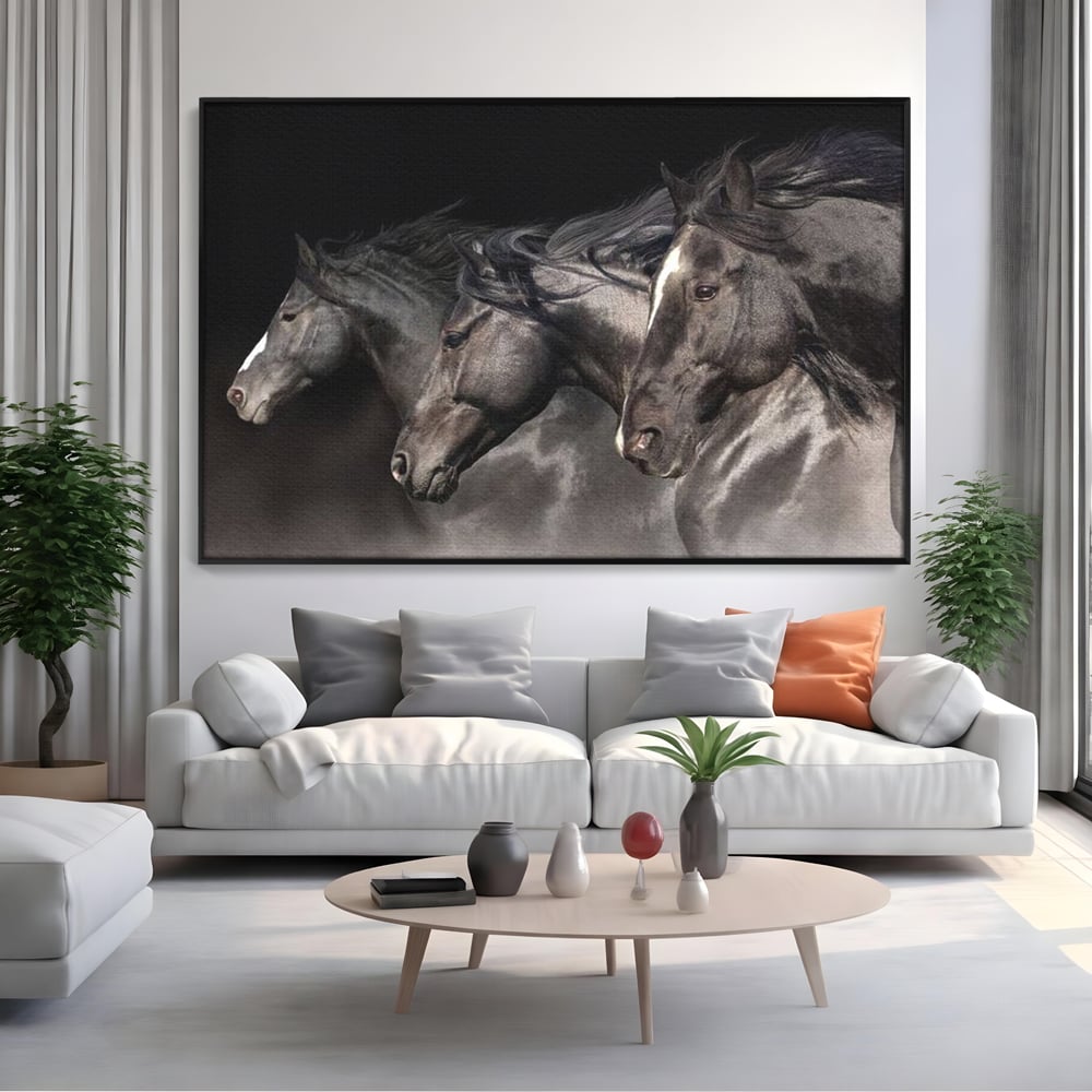 Tablou Canvas Premium, LuxCanva® M1345, Tropotul Furtunii, Cai, Animale, Galop, Viteza, Salbaticie, Grup, Armonie, Intunecat, Libertate, Birou, Living, Camera Copil