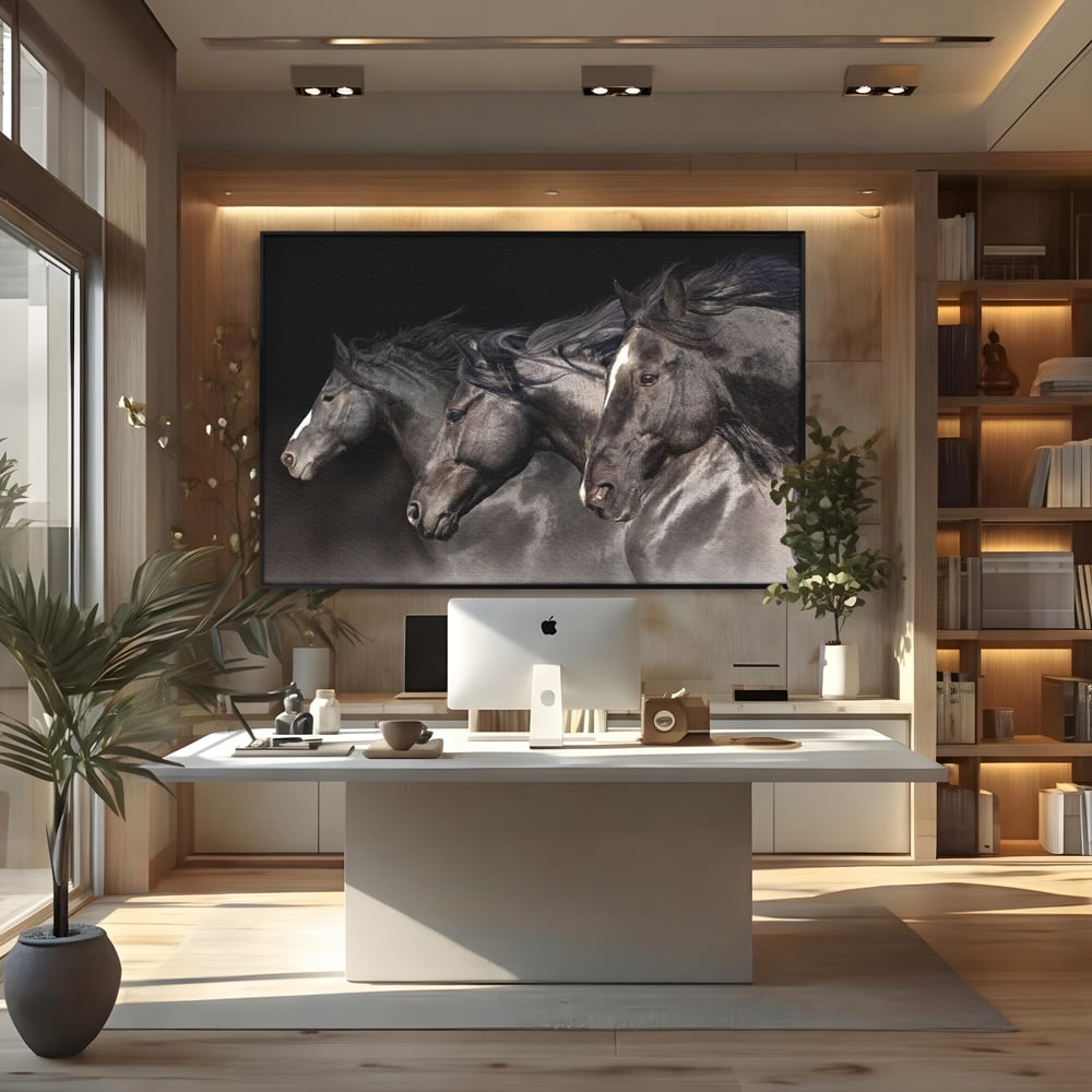 Tablou Canvas Premium, LuxCanva® M1345, Tropotul Furtunii, Cai, Animale, Galop, Viteza, Salbaticie, Grup, Armonie, Intunecat, Libertate, Birou, Living, Camera Copil