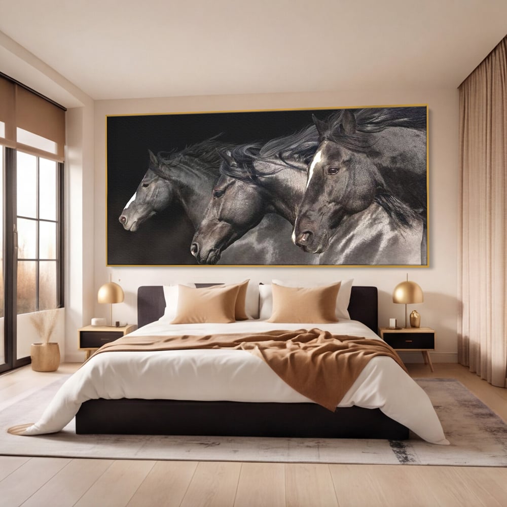 Tablou Canvas Premium, LuxCanva® M1345, Tropotul Furtunii, Cai, Animale, Galop, Viteza, Salbaticie, Grup, Armonie, Intunecat, Libertate, Birou, Living, Camera Copil