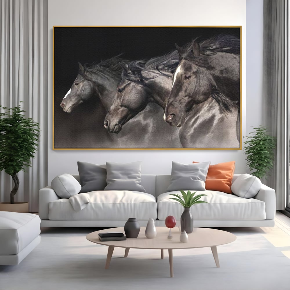 Tablou Canvas Premium, LuxCanva® M1345, Tropotul Furtunii, Cai, Animale, Galop, Viteza, Salbaticie, Grup, Armonie, Intunecat, Libertate, Birou, Living, Camera Copil